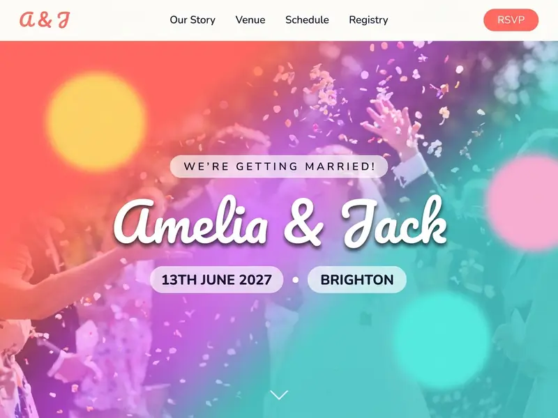 Preview of the Confetti wedding website template